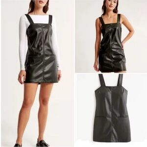 Abercrombie & Fitch Black Faux Leather Jumper Pinafore Mini Dress Punk Bikercore
